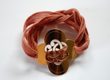 Clover Bracelet, Arabesque Gold Plated, Silk cord.