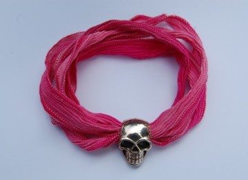 Skull Bracelet silver with silk cord